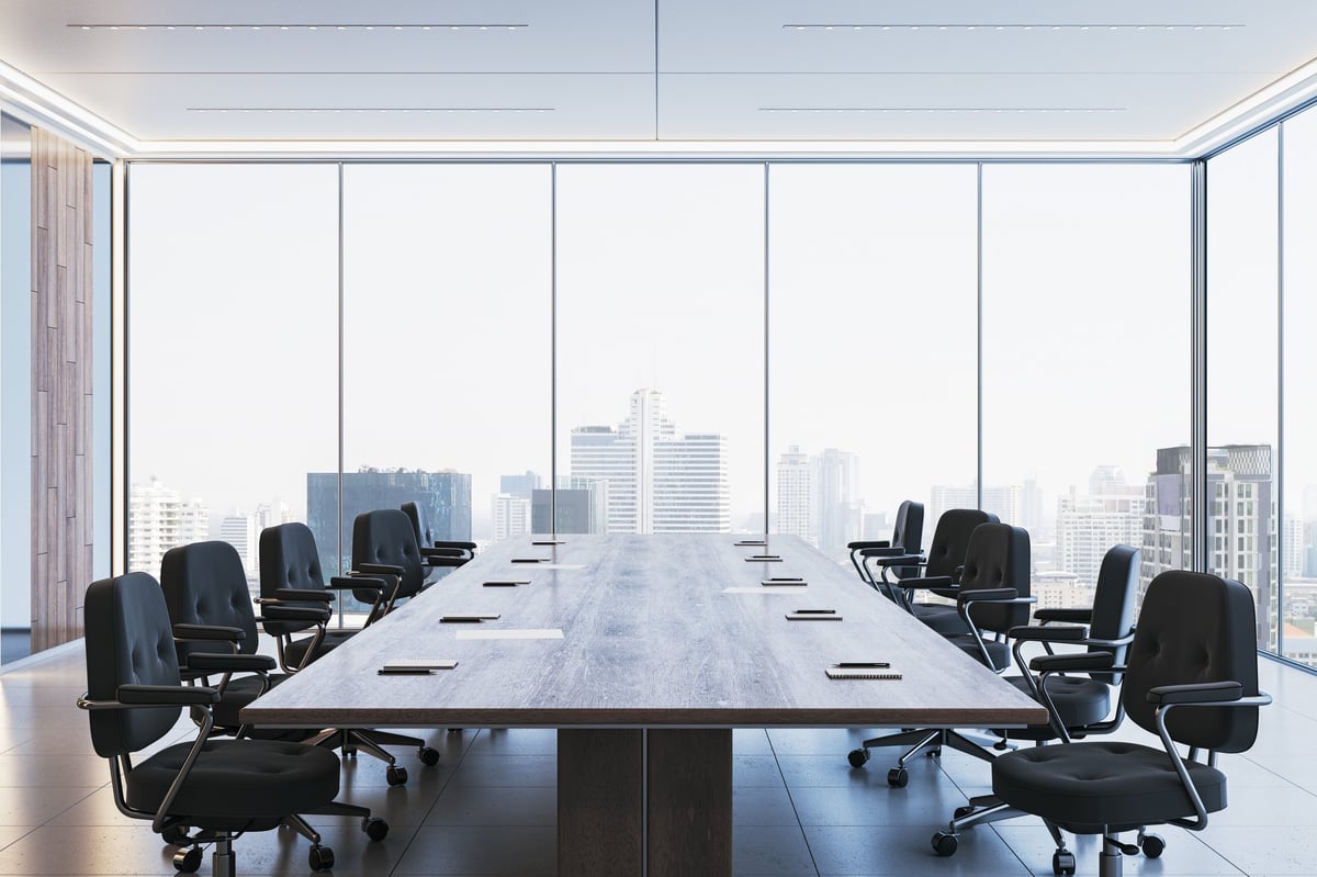 Spacious corporate boardroom with sleek design
