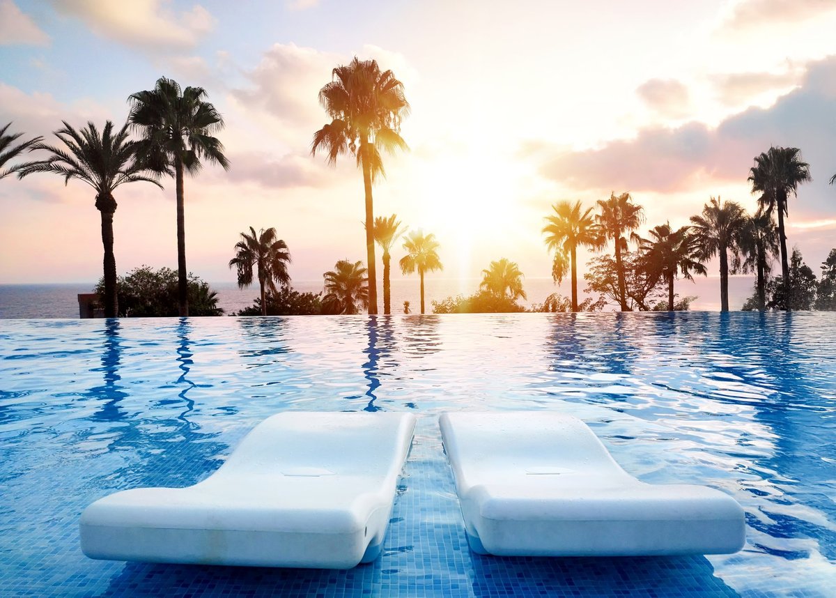 Luxury Mediterranean beach resort with infinity pool and ocean view
