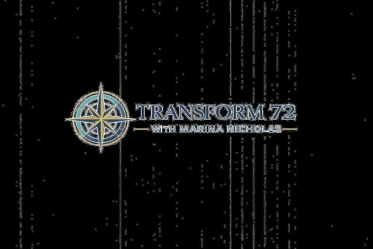 Transform 72 logo with compass rose on black background with digital code pattern